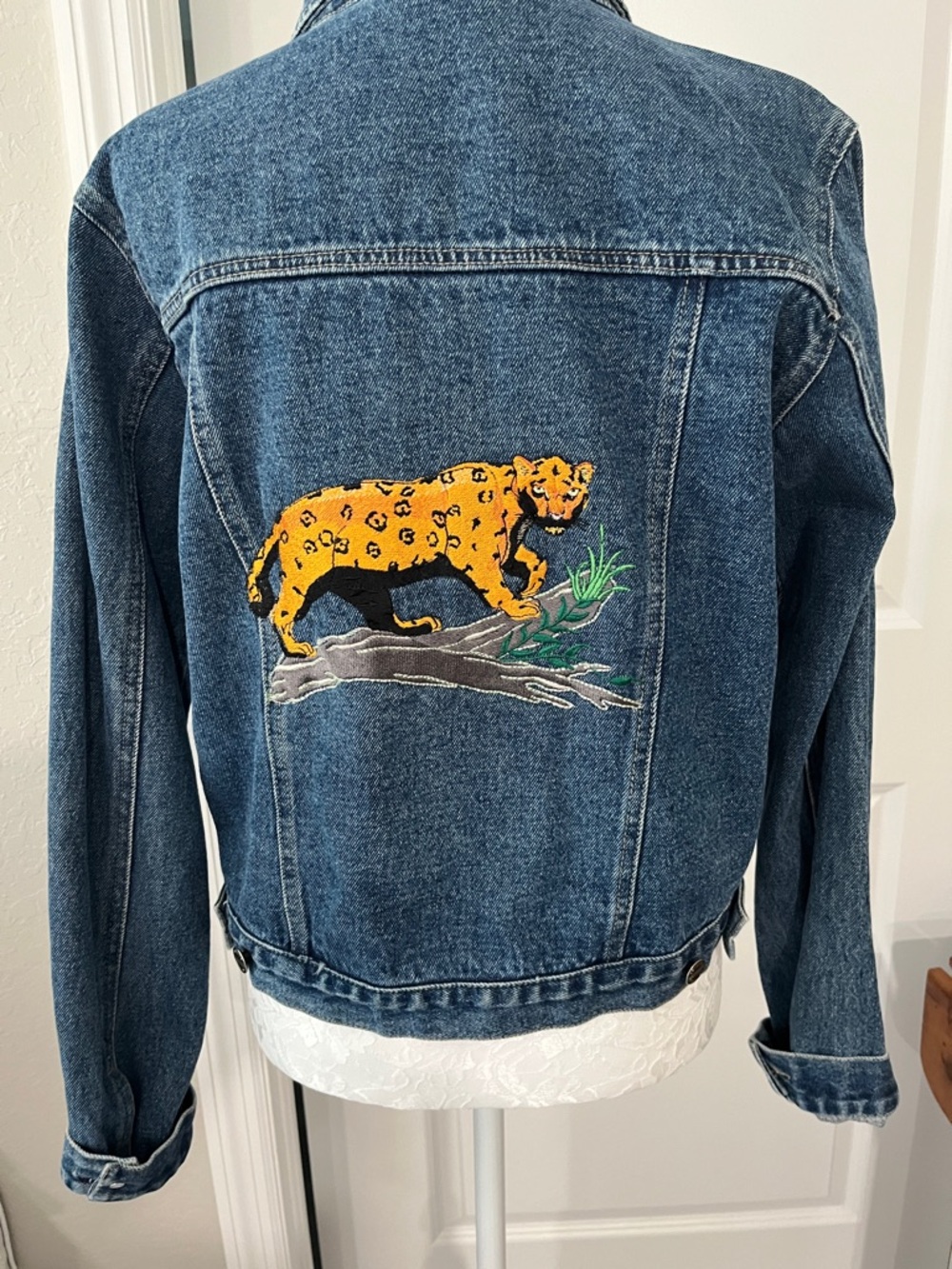 Genuine Vintage Sonoma Jean Company Leopard Embroidery Blue Jean Jacket